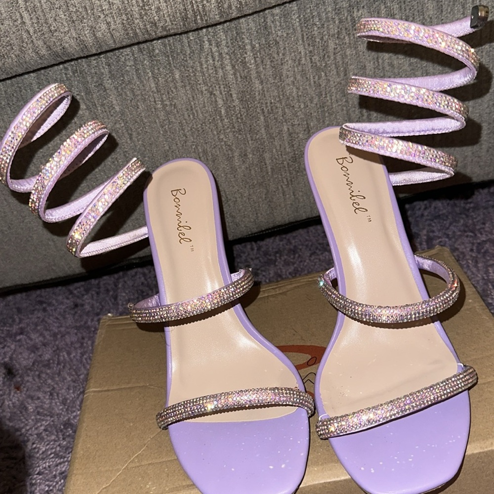 Purple sequins strap heels